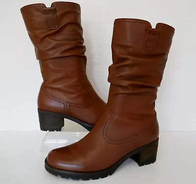 Gabor Comfort G  Dunmow  Tan Leather Ruched Calf Lengtgh Boots Uk 6g Rrp £135.00 • £48