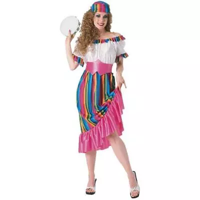 Mexican South Of The Border Costume Adults Womens Pink & Rainbow Flamenco Dress • $52.85