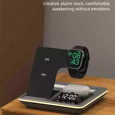 3 In 1 Wireless Charger Dock-Alarm Clock-Night Light For IPhone/iWatch/AirPods • $59.99