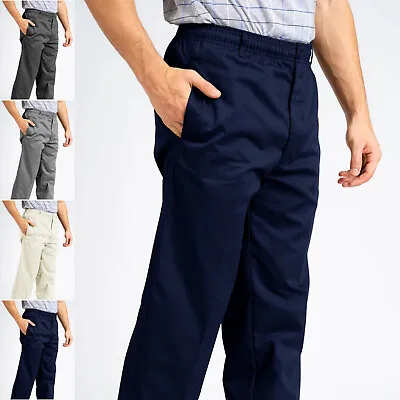 Mens Rugby Trousers Elasticated Waist Work Casual Smart Pants All Sizes W32 - 44 • £12.99