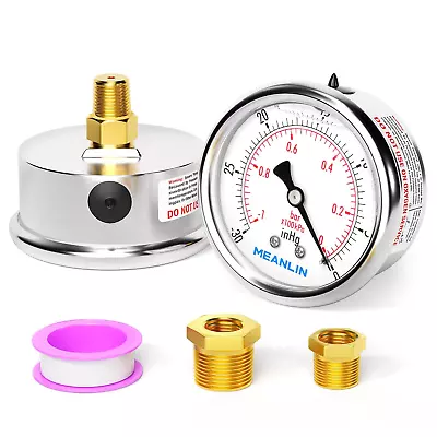 -30~0Psi Vacuum Pressure Gauge 1/8  NPT 2.5  FACE DIAL Stainless Steel Pressure  • $19.87