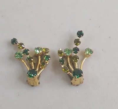 Vintage Austrian Crystal Green Stone Clip Earrings  • $7.99