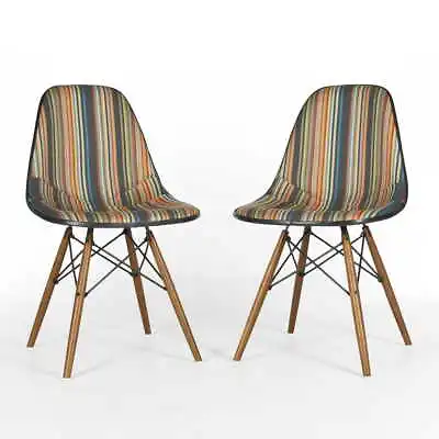 Herman Miller Eames Chairs Paul Smith Pair (2) Original Striped Upholstered DSWs • £725
