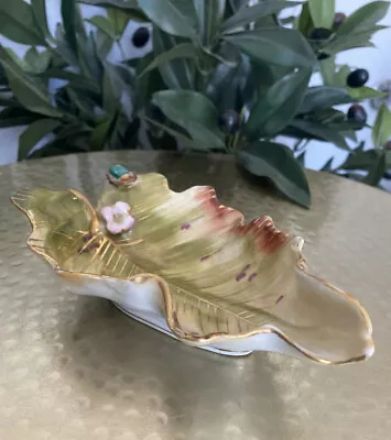 UCAGCO China From Occupied Japan Hand Painted Porcelain Leaf With Beetle Dish • $22