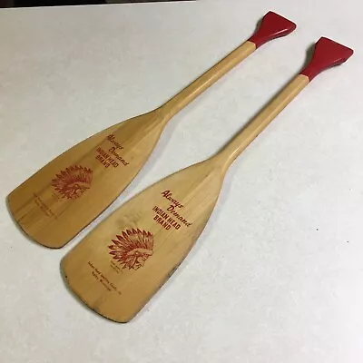 Set Of 2 - Vintage Indian Head Red Wooden Canoe Oar Paddles 29-1/2 “ • $79.99