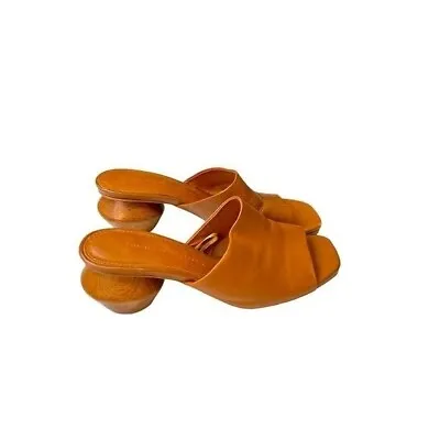 Zara Basic Brown Leather Round Heel Sandals Sz 37/6.5 • £33.75