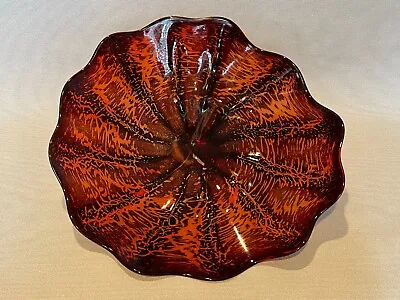 Viz Art Glass Ruffled Edge Burgundy Brown Wall Art Plate 20 1/2  Widest • $299.99