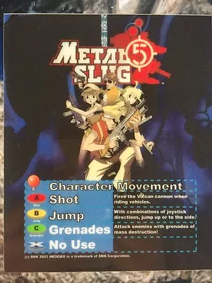 Metal Slug 5 Neo Geo Arcade Marquee • $9.95