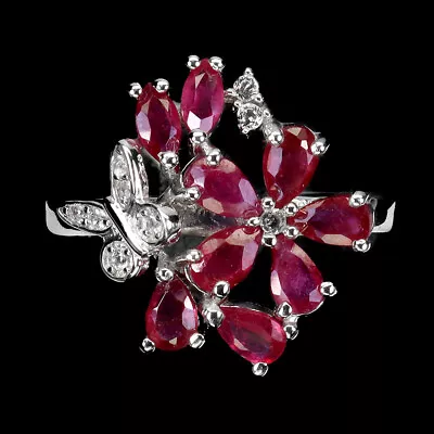 Heated Pear Ruby 5x3mm White Topaz Gemstone 925 Sterling Silver Jewelry Ring 7 • $10.50