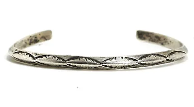 Vintage Native American Silver Knife Edge Stamped Design Thin Cuff Bracelet • $65