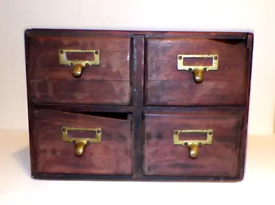 Vintage 4 Drawer Wood Card Catalog Index File Cabinet Dark Dovetailed Apothecary • $249.99