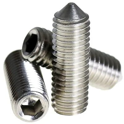 M4 M5 M6 M8 A2 Stainless Cone Point Grub Screws Hex Socket Set Screw DIN 914 • £22.38