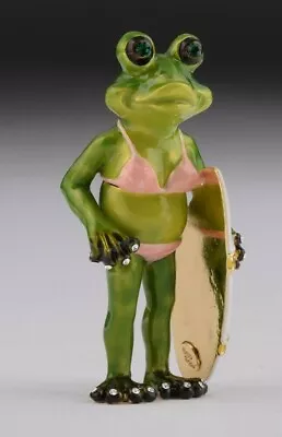 Frog Surfs  Trinket Box Hand Made By Keren Kopal & Austrian Crystals  • $0.99