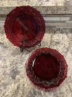 Avon Ruby Red 1876 Cape Cod Bread Plates 2 Pc Set Vintage Glass Dessert Cake 7.5 • $12.99