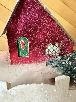 Vintage Christmas House Cardboard Mica Glitter Putz Japan Village Light-up • $60