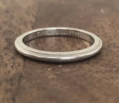Tiffany & Co Milgrain Wedding Band Ring 2mm Platinum Size 6 • $685