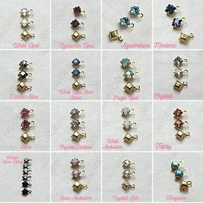 $6.99 • Buy Swarovski 4mm Fancy Stone Square Setting Drop One Loop 12 Pieces FREE SHIPPING