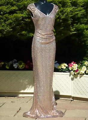 £59.99 • Buy GODDIVA Gold Sequin Maxi Dress Size 12 Evening Wedding PROM Party Cruise Ball