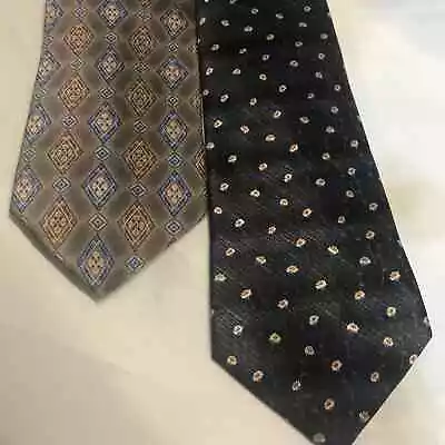 Mens Necktie Lot Of 2 Silk Geometric Pattern • $15