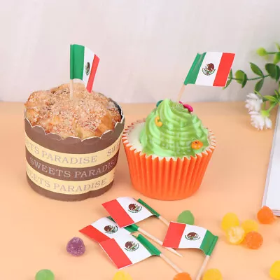  100 Pcs Wooden Mexican Food Toothpick Flag Wedding Cupcake Topper • £8.75
