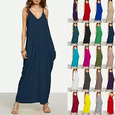 Ladies Womens Cami Thin Strappy Italian Drape Lagenlook Baggy Loose Maxi Dress  • £11.49