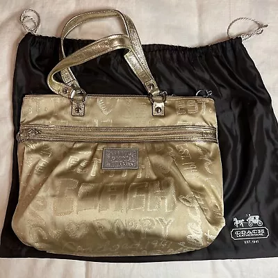 $149.99 • Buy Coach 15301 Poppy Story Patch Glam Tote Khaki/Gold