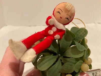 Vintage Knee Hugger Elf Sitting On Mistletoe Ball Made In Japan Christmas Ornamt • $4.99