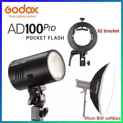 Godox AD100pro Strobe HSS Pocket Camera Pocket Flash Speedlite +95cm Softbox+ S2 • $511