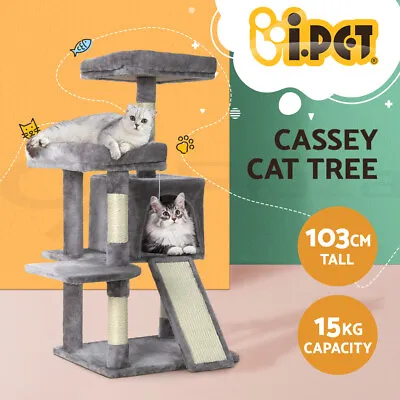 I.Pet Cat Tree Tower Scratching Post Scratcher 103cm Wood Condo House Bed Grey • $62.95