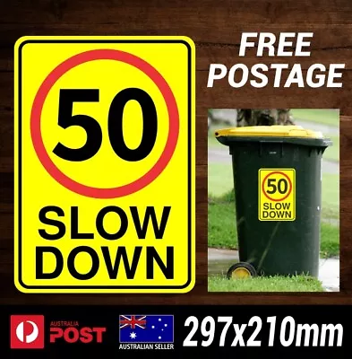 Wheelie Bin Stickers Speed Limit 50  Yellow - Vinyl Decal Sign Garbage Rubbish • $8