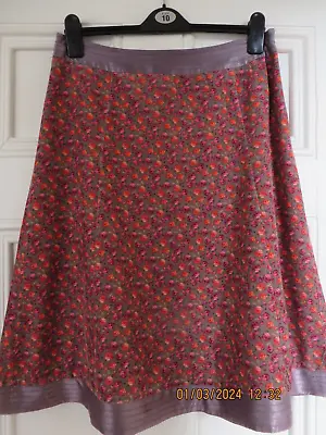 Laura Ashley Fine Needlecord Silk Trim Red /pink Florals Skirt Size 12 • £18