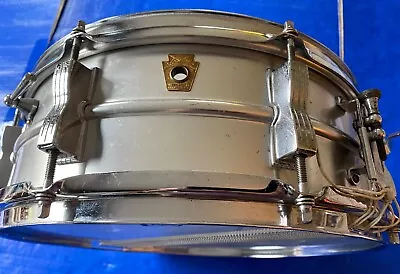 1965 LUDWIG ACROLITE 5  X 14  SNARE DRUM W/Baseball-bat Muffler & Keystone Badge • $237.50