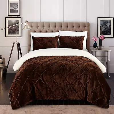 3 Piece Josepha Pinch Pleated Ruffled And Pin Tuck Sherpa Lined Bed In A Bag Com • $152.29