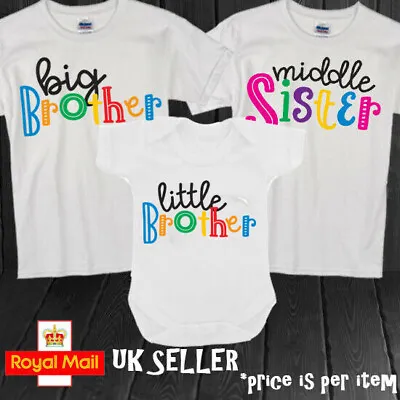 £9.99 • Buy Big Middle Little Brother & Sister Siblings Matching T-shirts Set Family Gift