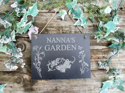 Nanna's Garden Natural Slate Plaque Butterfly And Flowers Design. 13x17cm • £9.99