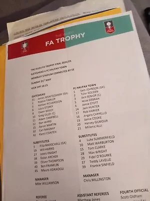 Fa Trophy Final 22-23 Teamsheet Gateshead V Halifax • £2