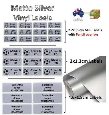 $3.95 • Buy Matte Silver Vinyl Personalised Name Label Sticker School Book Tag Waterproof