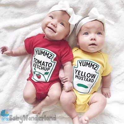 $15.95 • Buy Baby Boys Girls Twins Tomato Ketchup Yellow Mustard One Piece Romper Costume 0-2