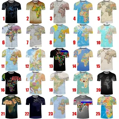 Women Men T-Shirt 3D Print World Map Pattern Short Sleeve Hot Sale Style Tee Top • £4.64