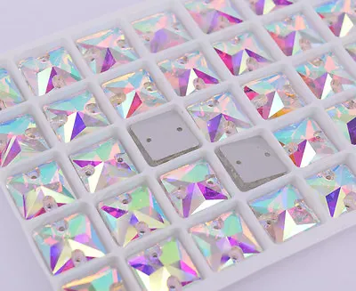 12x12mm Square Rhinestones White AB Glass Crystal Sew On Stone Sewing Flatback • $12.99