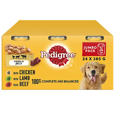 24 X 385g Pedigree Adult Wet Dog Food Tins Mixed Selection In Jelly Dog Can • £29.99