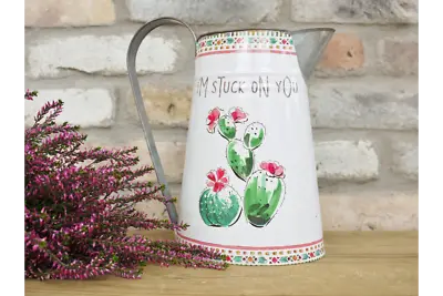 LARGE METAL JUG VASE VINTAGE STYLE CACTUS DISPLAY DRIED FLOWERS RUSTIC Décor • £15.15