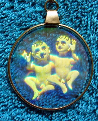 Vintage Rare Retro Glass Hologram Art 3D Pendant Gemini From Italy 1976 • £85.90