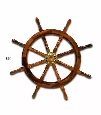 £166.32 • Buy 36 Inch Big Ship Steering Wheel Wooden Antique Teak Brass Nautical Pirate Ship's