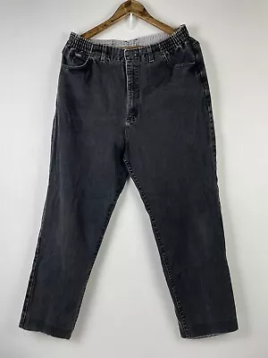 Vintage Lee Jeans Womens 14M Black Elastic Waist High Rise Tapered Leg Mom 90s • $25.99