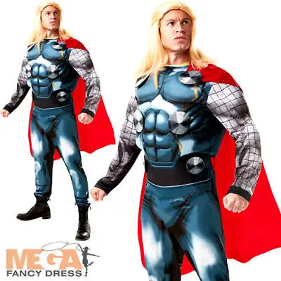 Deluxe Thor + Wig Mens Fancy Dress Avengers Marvel Comic Superhero Adult Costume • £39.99