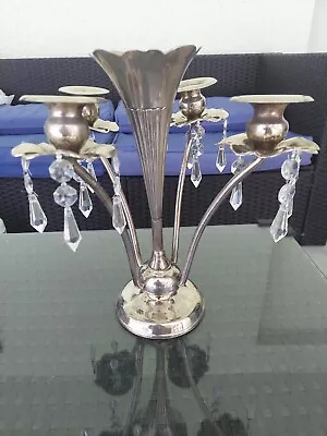 Vintage Candle Holder Candelabra-Studio Silversmiths With Hanging Crystals • $29.99