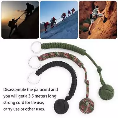 1-3X Keychain Monkey Fist Black Strength With Steel Ball Hiking Paracord Outdoor • $5.99