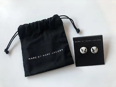Marc By Marc Jacobs Kitty Cat Enamel Gold Plated Stud Earrings & Drawstring Bag • £34.99