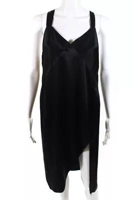 Michelle Mason Womens Silk V Neck Front Slit Sleeveless Dress Black Size 8 • $49.21